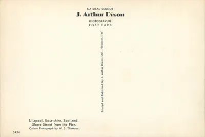 Ullapool, Ross-shire, Escócia — Shore Street a partir do cais — J. Arthur Dixon, n° 3434 — Verso