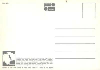 Catedral e Palácio Episcopal de Exeter — Devon — Editor John Hinde Limited — Verso