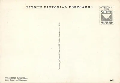 Catedral de Winchester — Grande tela e altar alto — Pitkin Pictorial Postcards — Verso