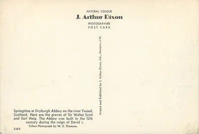 Abadia de Dryburgh — Primavera no rio Tweed — J. Arthur Dixon, n° 3493 — Verso