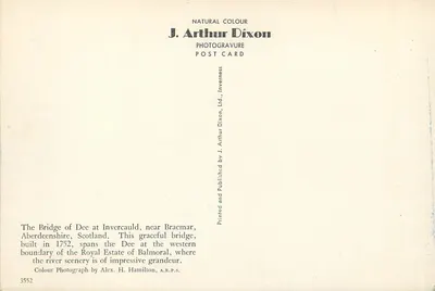Ponte da rio Dee em Invercauld — Aberdeenshire, Escócia — J. Arthur Dixon, n° 3552 — Verso