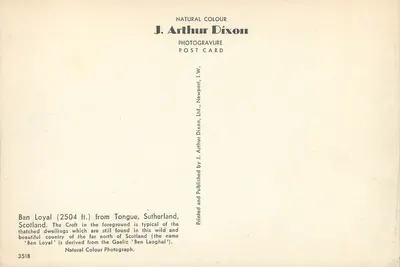 Ben Loyal — widok z Croft w Tongue, Sutherland — J. Arthur Dixon, n° 3518 — Rewers