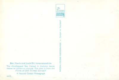 Ben Nevis y Loch Eil, Inverness-shire — vista otoñal — J. Arthur Dixon Ltd — Reverso