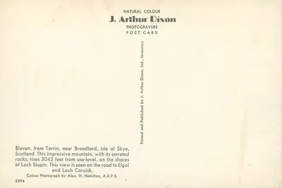 Blaven — góra o wysokości 3042 stóp — J. Arthur Dixon, n°3594 — Rewers
