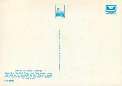 Casa de John Knox — Edimburgo — J. Arthur Dixon Ltd — Verso