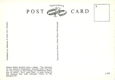 Oban — Puerta hacia las Highlands Occidentales — serie Valentine's Scots Pictorial — Reverso