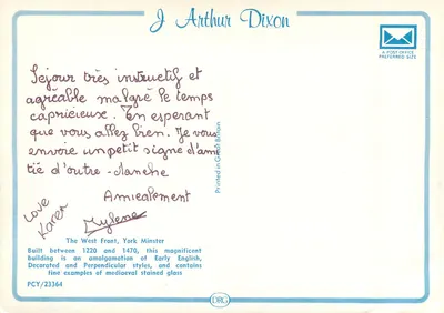 Cattedrale di York — Fronte Occidentale — J Arthur Dixon — Verso