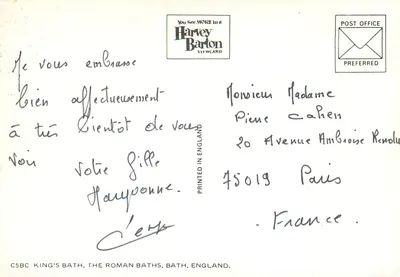Bany w Bath — widok przez łuk — Harvey Barton Viewcard — Rewers