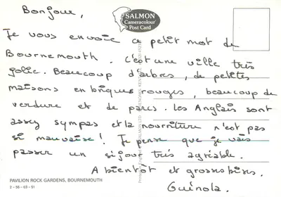 Pavilion Rock Gardens — Bournemouth — Salomon Cameracolour Post Card — Rewers