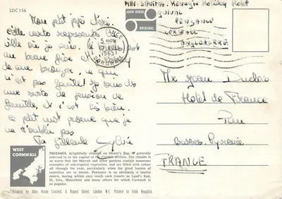 Penzance — vista panorâmica e jardim — John Hinde Limited — Verso