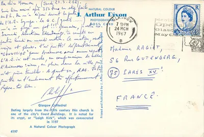 Catedral de Glasgow — editor J. Arthur Dixon, n° 4197 — Verso
