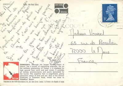 Torquay — vista noturna, casas de madeira e porto — John Hinde Studios, n° 2DC217 — Verso