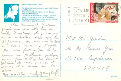 Mercado de flores flutuando no Singel — Amsterdam — Euro Color Cards (01833) - 750 — Verso