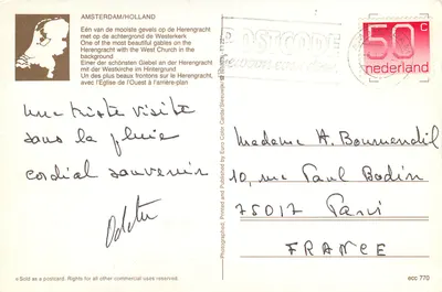 Amsterdam — Kościół Westerkerk i fasada Herengracht — Euro Color Cards, n° ecc 770 — Rewers