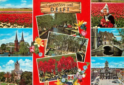 Delft — Paisagem de tulipas, canais e monumentos — editor Keluza, n° 767.11
