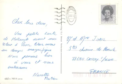 Delft — Paisagem de tulipas, canais e monumentos — editor Keluza, n° 767.11 — Verso