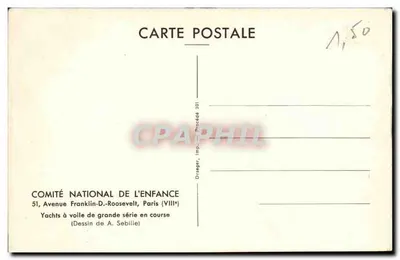 Yates a vela em corrida — Desenho de A. Sebille — COMITÉ NATIONAL DE L'ENFANCE, Paris — Verso
