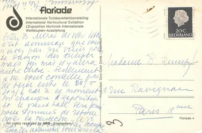 Jardim de rhododendros — Floriade 1960 — Euro Color Cards, série 4 — Verso