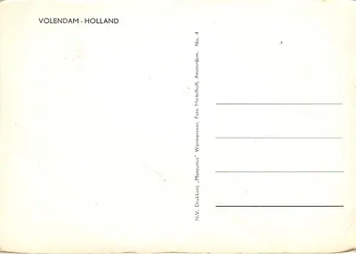 Dzieci w tradycyjnych strojach w Volendamie — Holandia — N.V. Drukkerij 'Mercurius' Amsterdam — Rewers