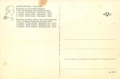 Moinho de vento — Driemanspolder — editor euro color cards / rotterdã (nº 640) — Verso