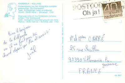 Moinhos de vento do Kinderdijk — Holanda — Euro Color Cards n° 657 — Verso