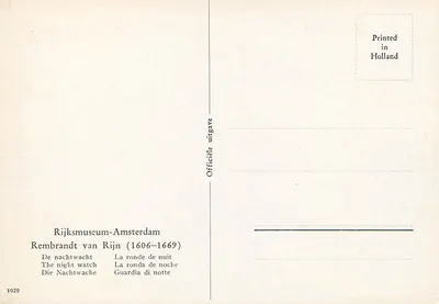 रात के गोल वृत्त — रेमब्रांड्ट वैन रिन (1606–1669) — रिज्सम्यूजियम-अमस्टर्डम, आधिकारिक संस्करण — पीछे