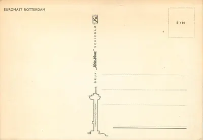 Euromast Roterdão — torre de visita — editor VITA ROYA SCHIEDAM, n° série E 116 — Verso