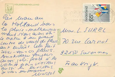 Volendam — widok na kanał i domy — wydawca: gebr. spanjersberg — Rewers