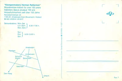 Klompenmakerij Amstelveen — RATTERMAN — editor Euro Color Cards, n° 7 — Verso