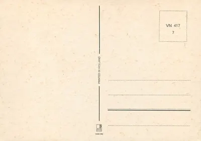 Paisaży holenderskie — młyn wiatrowy, pola tulipanów, ser, kanał i kobieta w stroju narodowym — wydawca VITA NOVA, nr serii VN 417 — Rewers