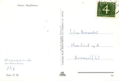 Hoorn, Hoofdtoren — vista aérea — Uitg. H. Stumpel, Hoorn N.V., série C 50 — Verso
