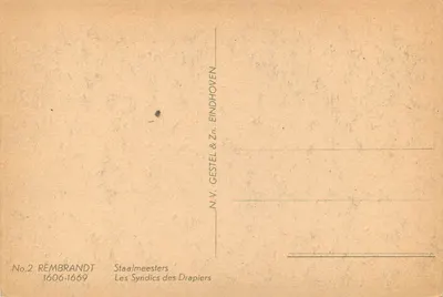 Os Síndicos dos Tecelões — Rembrandt — N.V. Gestel & Zn. Eindhoven — Verso