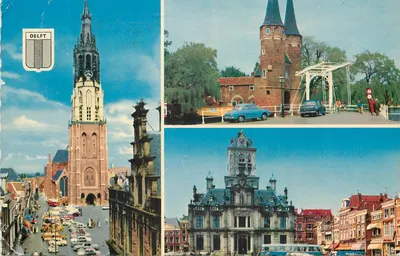 Delft — vista panorâmica com a Igreja de Delft, a Porta Oeste e o Edifício Municipal — Demucolor