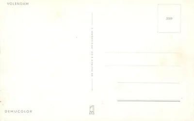 Volendam — port z łodziami i kolorowymi domami — Demuicolor & Co. Amsterdam — Rewers