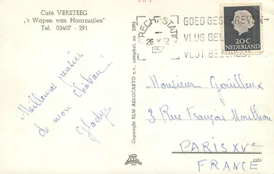 Haarzuilens, Castelo de Haar — Café VERSTEEG, Schiphol — Verso