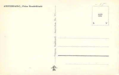 Amsterdam-C., Prins Hendrikkade — widok rzeki z łódkami i mostem — wydawnictwo Rembrandt, Nr 11 — Rewers