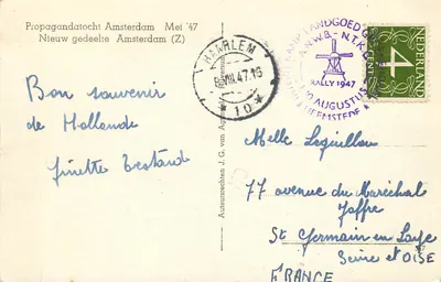Propagandatocht Amsterdam — Nieuw gedeelte Amsterdam (Z) — Propaganda Rallye 1947 — Verso