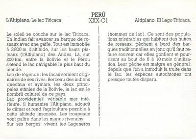 Lago Titicaca — Altiplano boliviano e peruano — Wilde-Service S.A. XXX-C1 — Verso