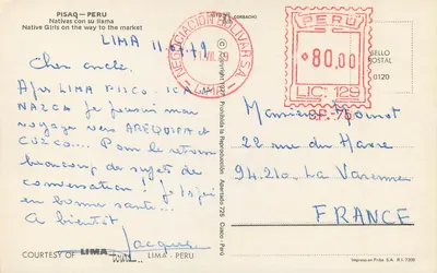Pisaq - Peru — Nativas com sua lama — Cortesia de Lima - Peru — Verso