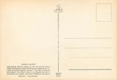 Manila Hilton — hotel de 22 andares — editor National Book Store, série 40.101 — Verso