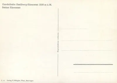 Teleférico Hasliberg-Käserstatt 1835 m s.n.m. — Estación Käserstatt — Editorial R. Würgler, Fot., Meiringen — Reverso