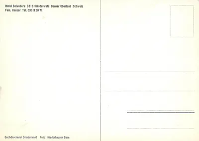 Hotel Belvedere — Grindelwald, Berner Oberland — editor Buchdruckerei Grindelwald — Verso