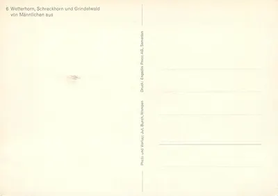 Wetterhorn, Schreckhorn i Grindelwald — widok z Männlichen — Fotografia i druk Jul. Burch, Samedan AG, Wengen — Rewers