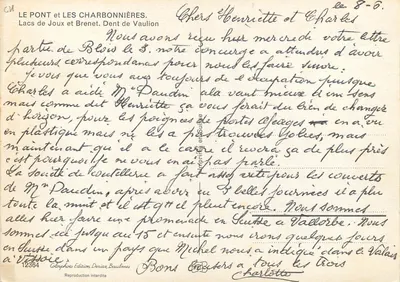 O Ponte e as Carvoeiras — Lagos de Joux e Brenet — Glonphoto Edição Deriaz-Baulmes n°12364 — Verso