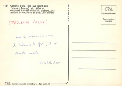 Cabane Bella-Tola na Saint-Luc — Valais / Szwajcaria — CRA Cravolini-Grand n°1151 — Rewers