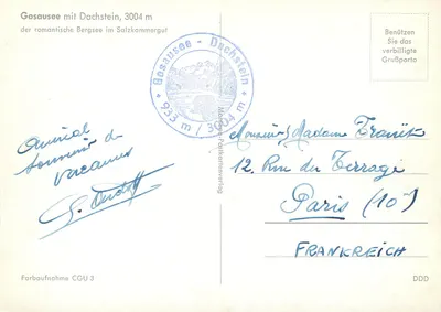 Gosausee z Dachsteinem, 3004 m — romantyczny widok jeziora alpejskiego — wydawca CGU — Rewers