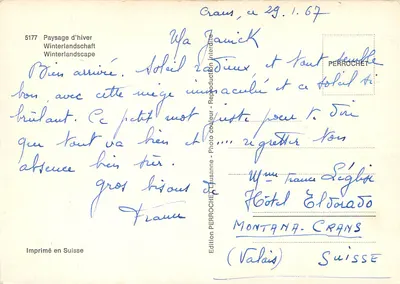 Krajobraz zimowy — Crans (Valais) — Wydawnictwo PERROCHET n°5177 — Rewers