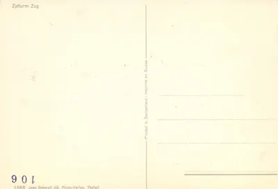 Zyturm Zug — Torre da cidade — Jean Gaberell AG, Photo-Verlag, Thalwil, n° 1098 — Verso