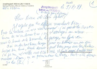 Jungfraujoch — Pabellón del Esfinge y cima del Mönch — Verlag Beringer & Pampallughi AG, Zürich — Reverso