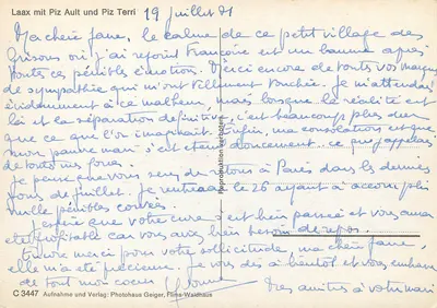 Laax mit Piz Ault und Piz Terri — Photohaus Geiger, Films-Waldhaus, seria C 3447 — Rewers